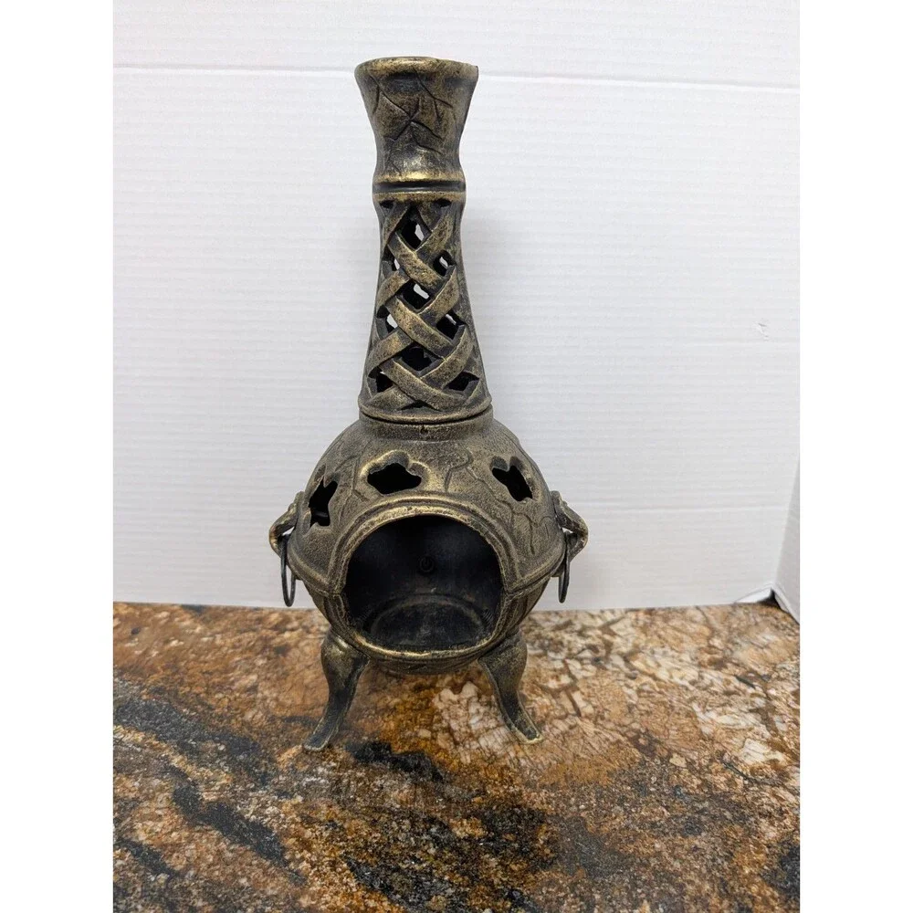 Vintage Cast Iron Chiminea Candle Holder Decorative Object Lighting Garden Decor